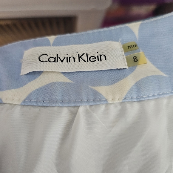 Vintage Y2K Calvin Klein Blue White Polka Dot Sleeveless Midi Dress Full Skirt - Picture 6 of 9